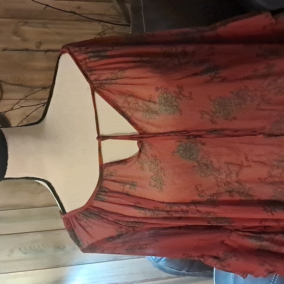 Free People Red Sunsetter Bell Sleeves Mini Dress Size M - Picture 3 of 8